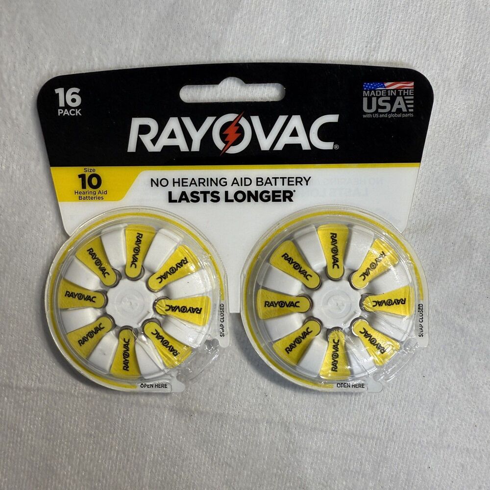 RAYOVAC (16-Pack) Sz 10 Made in USA (16) Hearing Aid Batteries NEW